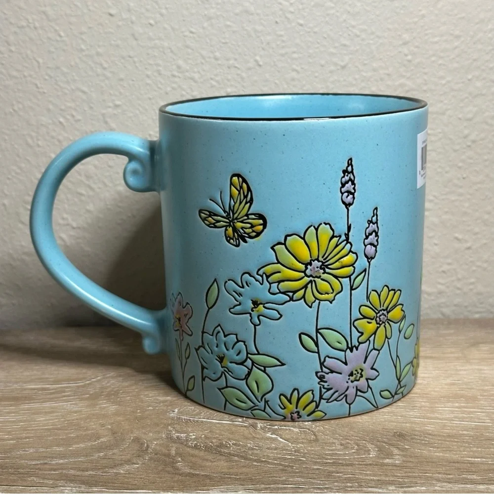 Spectrum Designz Coffee Mug Spring Valley Flowers 21 Oz Turquoise Blue - Picture 4 of 7